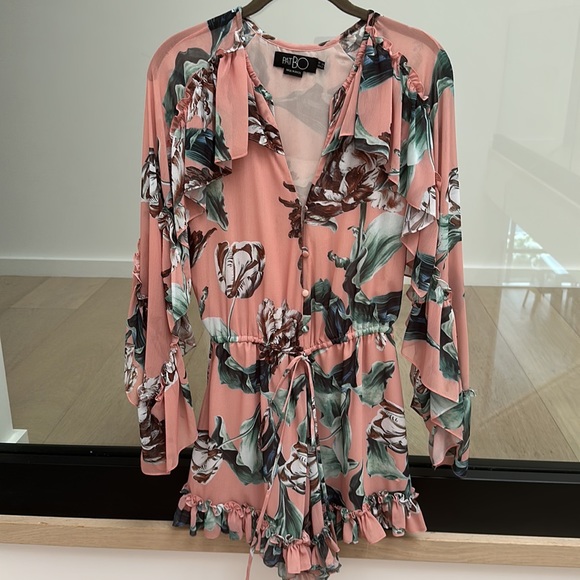 PATBO Floral Print Tie Neck Romper - Picture 4 of 6